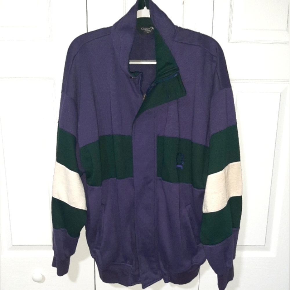 Vintage Purple/Green/White Christian Dior Zip-front Sweat Jacket